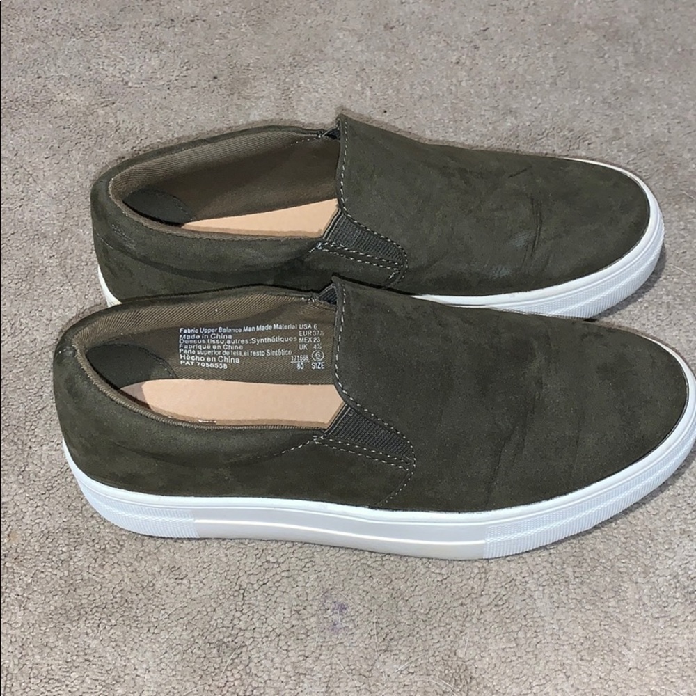 Army green slip ons.